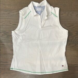 Tommy Hilfiger Golf White Sleeveless Polo Shirt Womens size L green detail